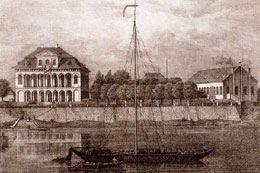 Rechts die Maschinenbauanstalt, links das Schloss Übigau