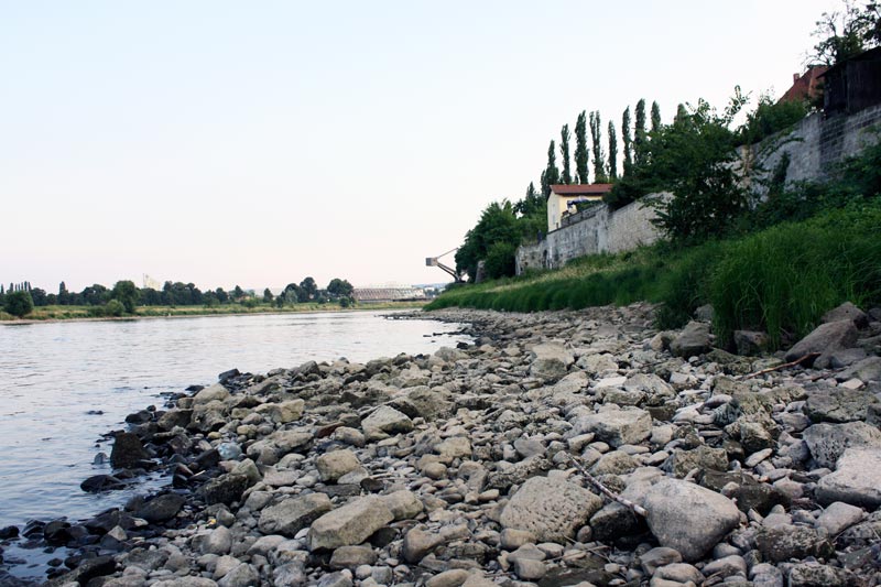 Das Elbufer bei Altübigau am 16.07.2010 - Blick Richtung Schiffskran