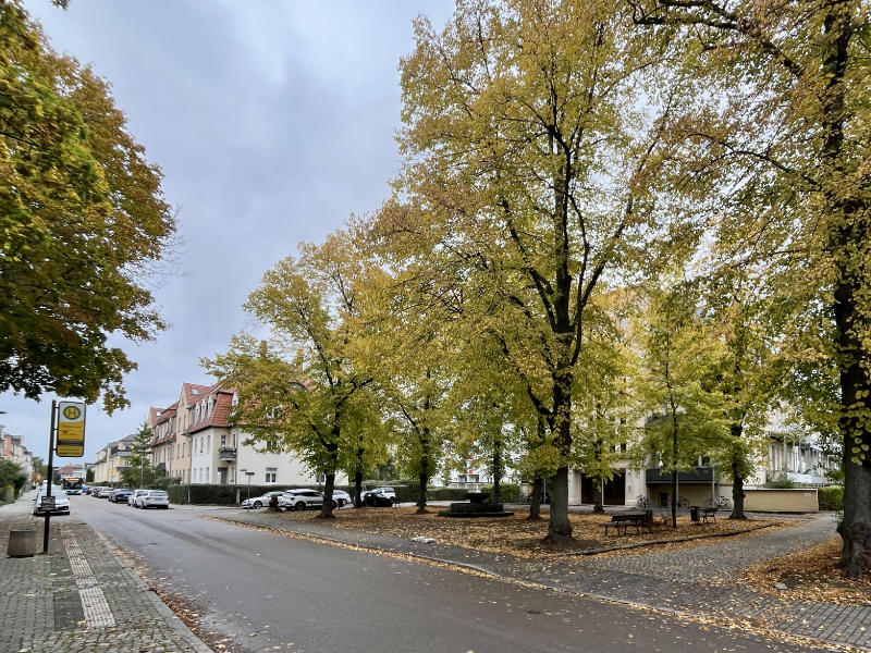 Mengsstraße mit Mengsplatz (Foto: F. Philipp, 11.10.2025) Mengsstraße mit Mengsplatz (Foto: F. Philipp, 11.10.2025)