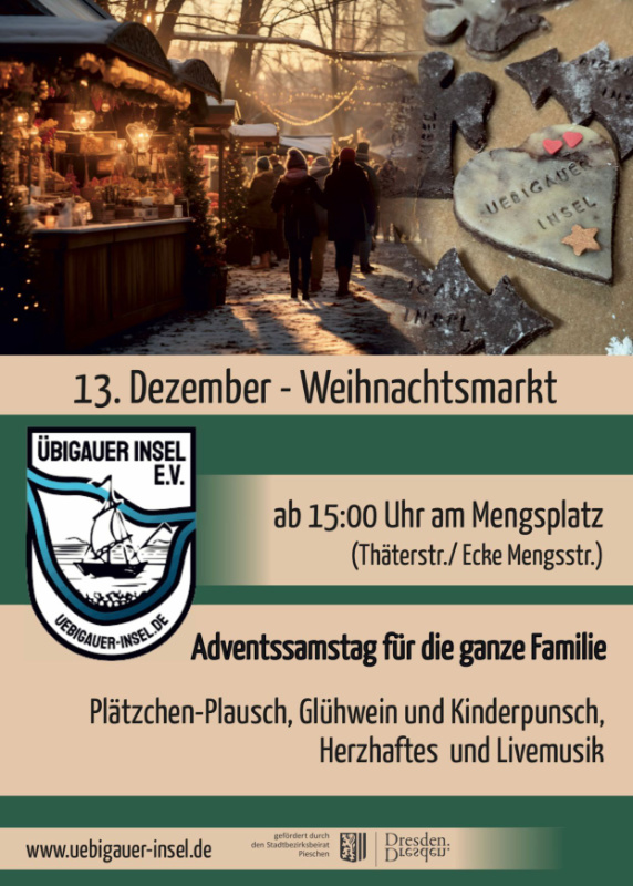 Flyer 2. Weihnachtsmarkt (Quelle: Übigauer Insel e.V.) Flyer 2. Weihnachtsmarkt (Quelle: Übigauer Insel e.V.)