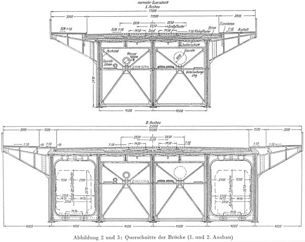 Querschnitte der Brücke (1. und 2. Ausbau)