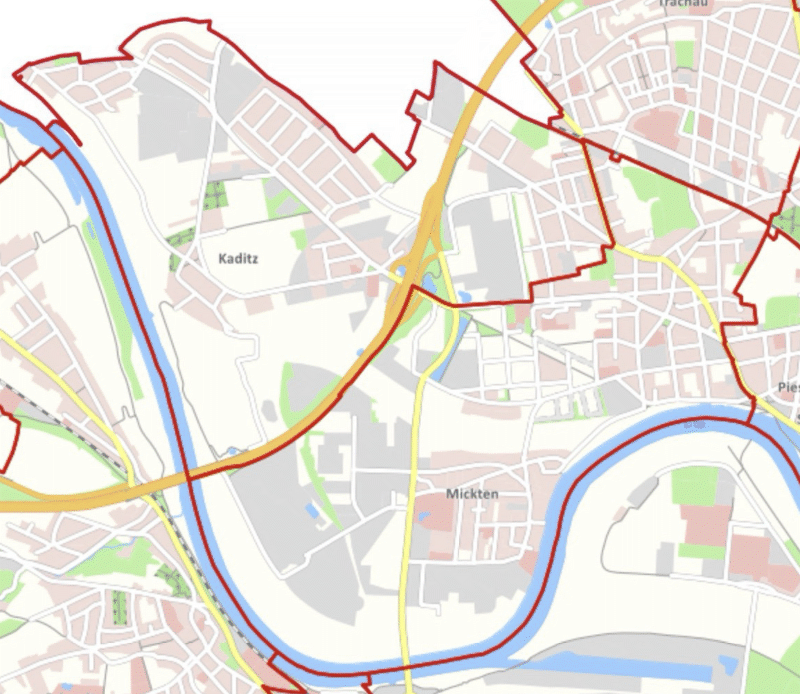 Stadtteilgrenzen Mickten und Kaditz